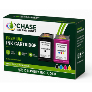 Chase Ink premium box containing remanufactured HP 305XL black and colour ink cartridges with delivery included, suitable for HP DeskJet and HP Envy printers.