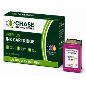 Chase Ink premium box containing remanufactured HP 305XL colour ink cartridges with delivery included, suitable for HP DeskJet and HP Envy printers.