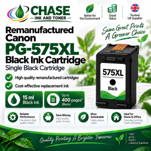 Remanufactured Canon 575XL black ink cartridge with green label